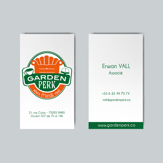 Garden Perk : création de charte graphique, logotype et carte de visite pour un coffee-shop